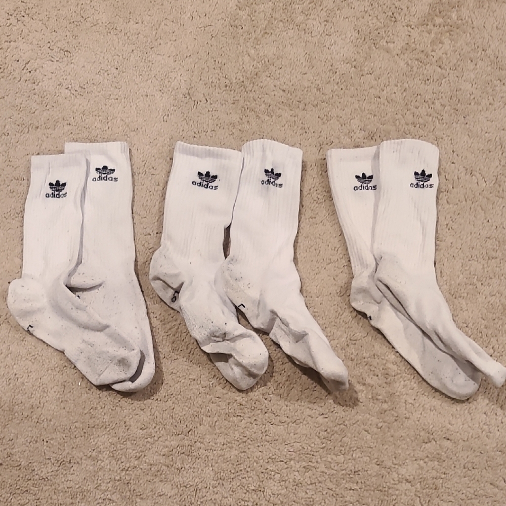 3 didas Men's White Crew Athletic Socks